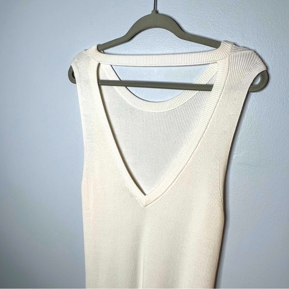 Gentle Fawn GF Sleeveless Sweater Dress Large Ivory Side Buttons V Back Ribbed - Picture 4 of 12